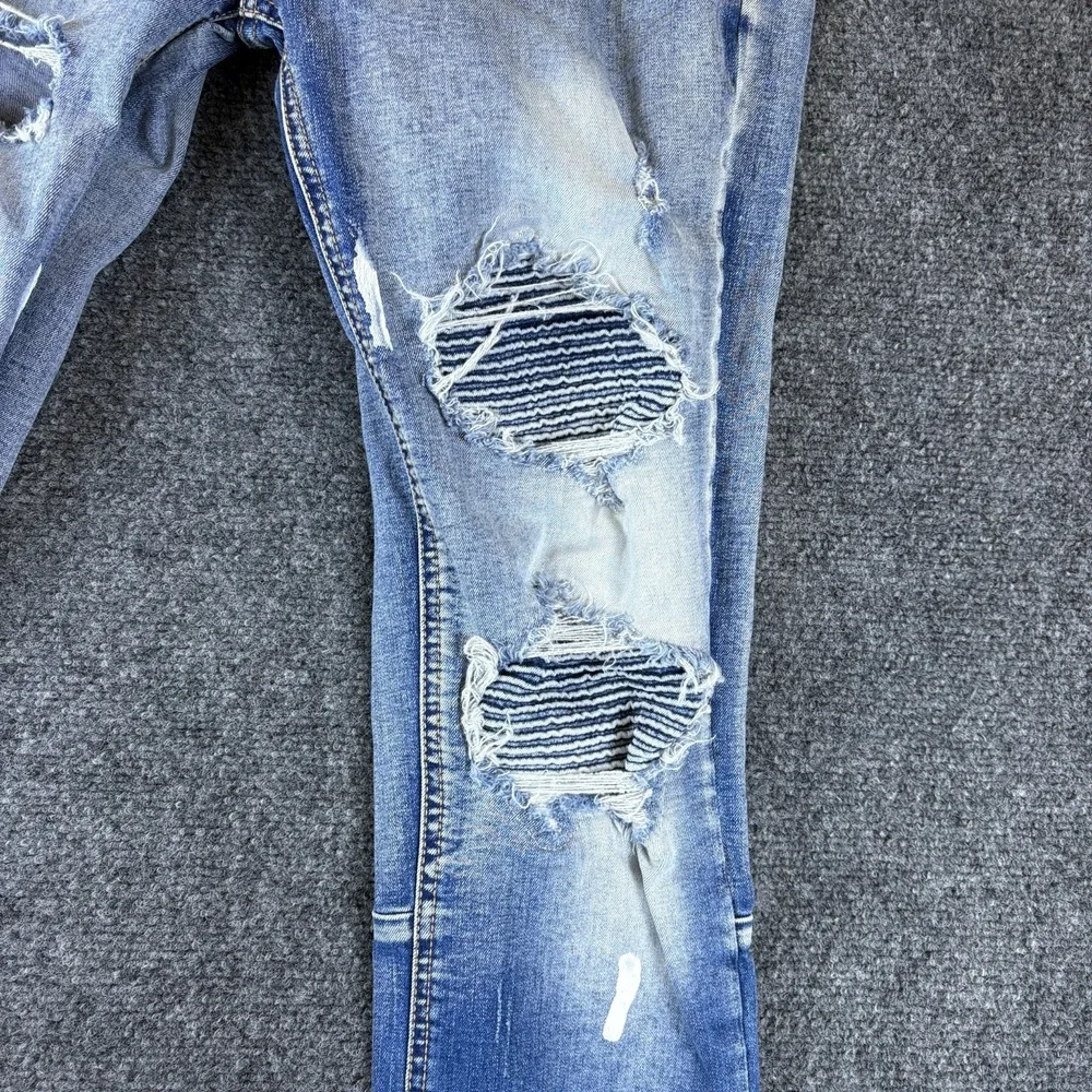 KDNK 11 4 14 11 Skinny Jeans Mens 31x30.5 Blue Denim Cotton Stretch Distressed‎